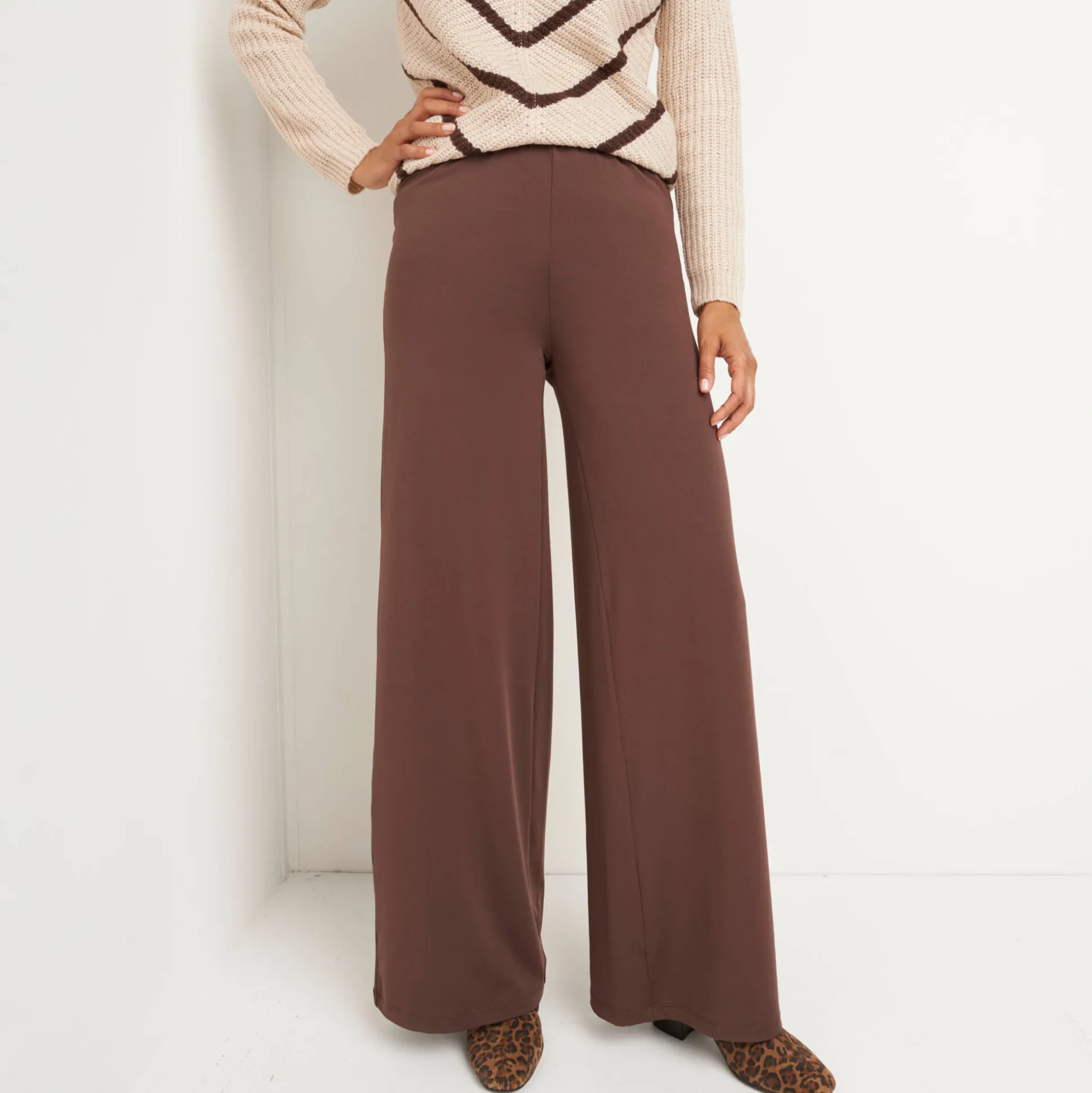 Wijde broek in rekbaar tricot