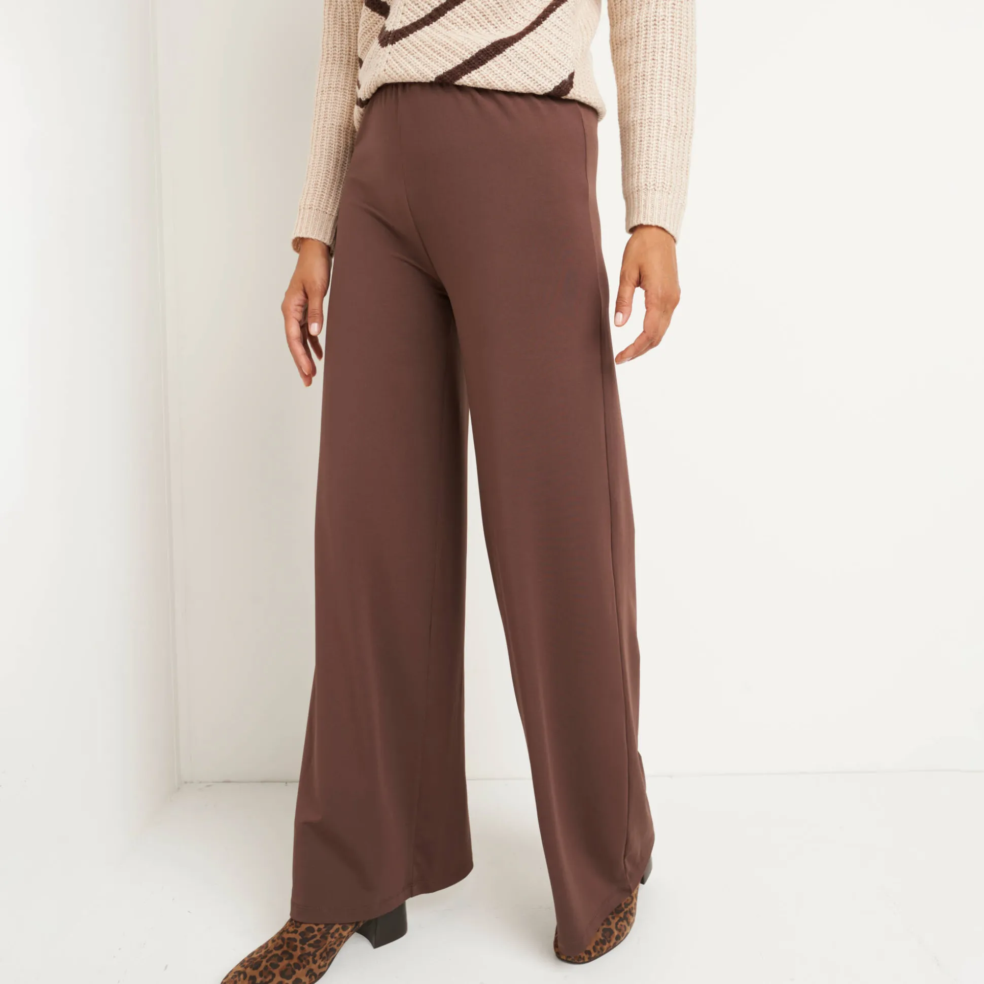 Wijde broek in rekbaar tricot
