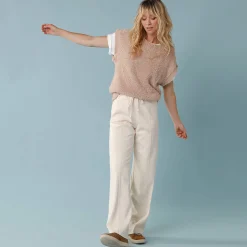 Wijde broek in soepel tricot, kleine lengtes