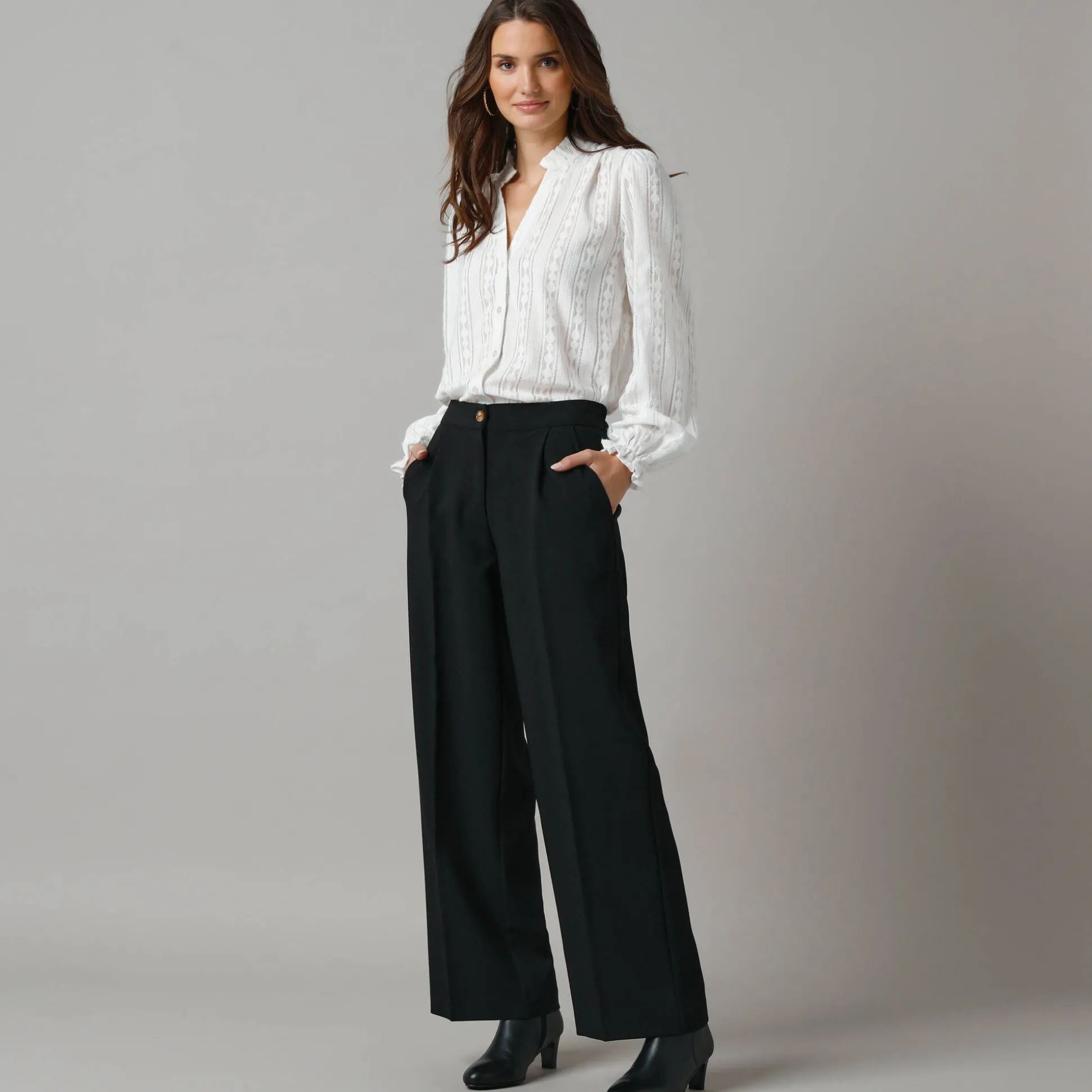 Wijde broek met bandplooien