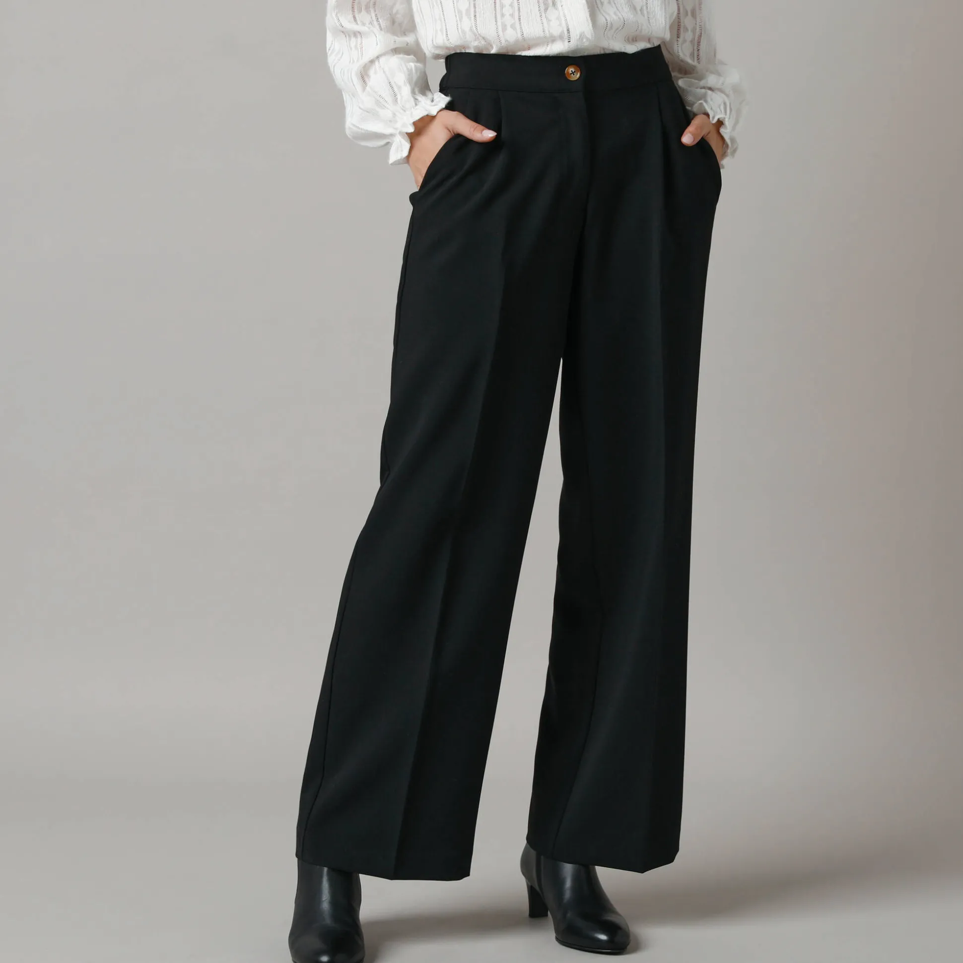 Wijde broek met bandplooien