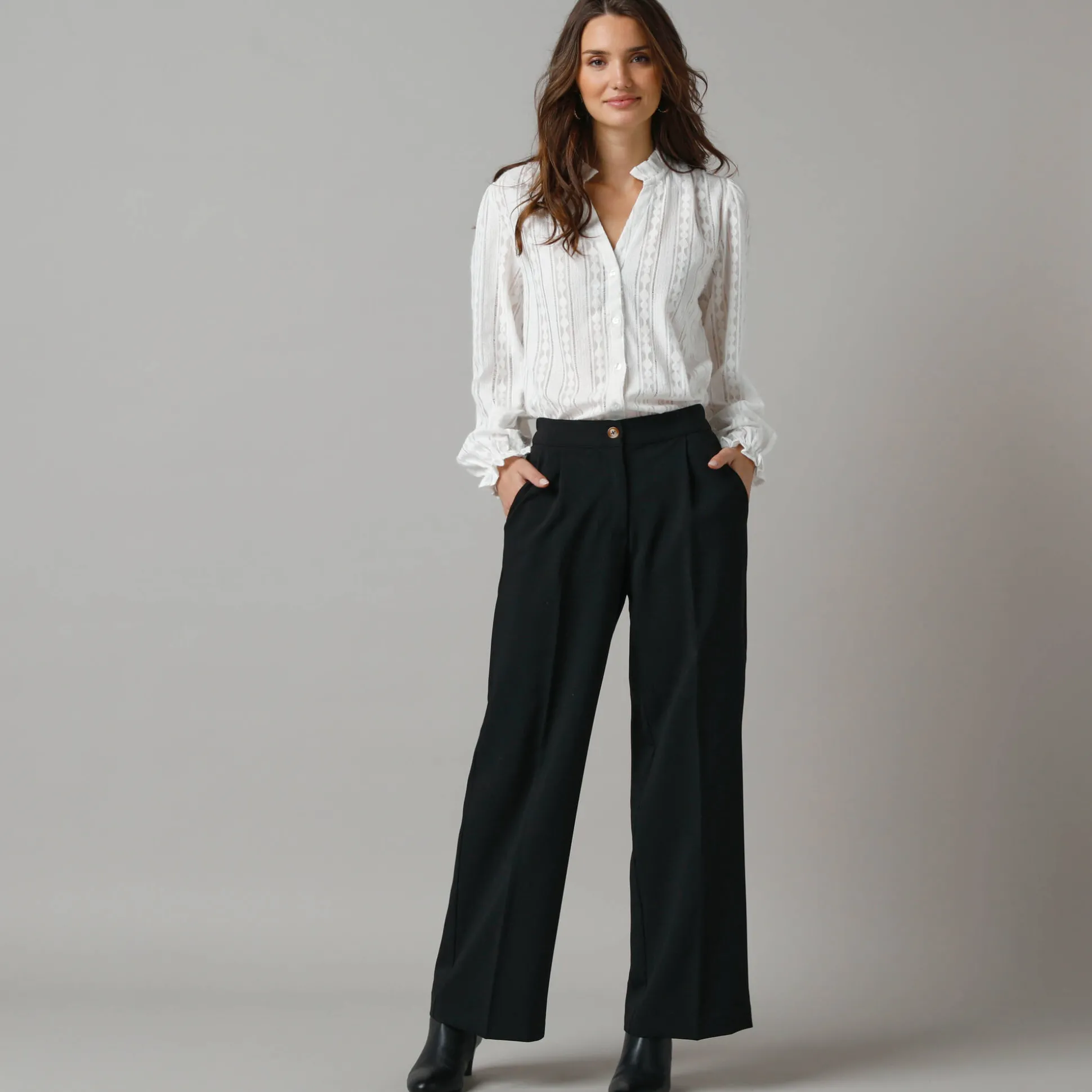 Wijde broek met bandplooien
