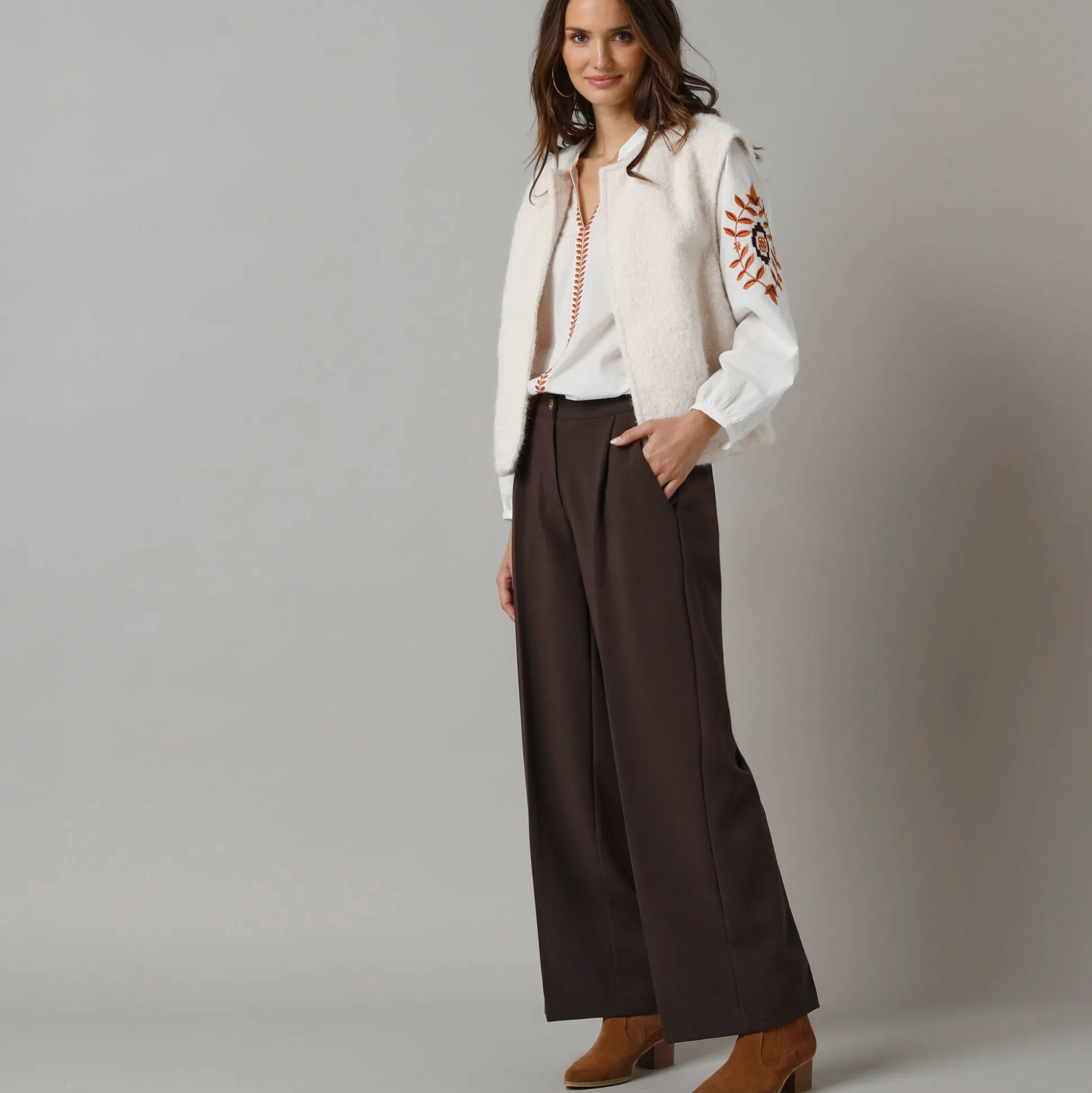 Wijde broek met bandplooien