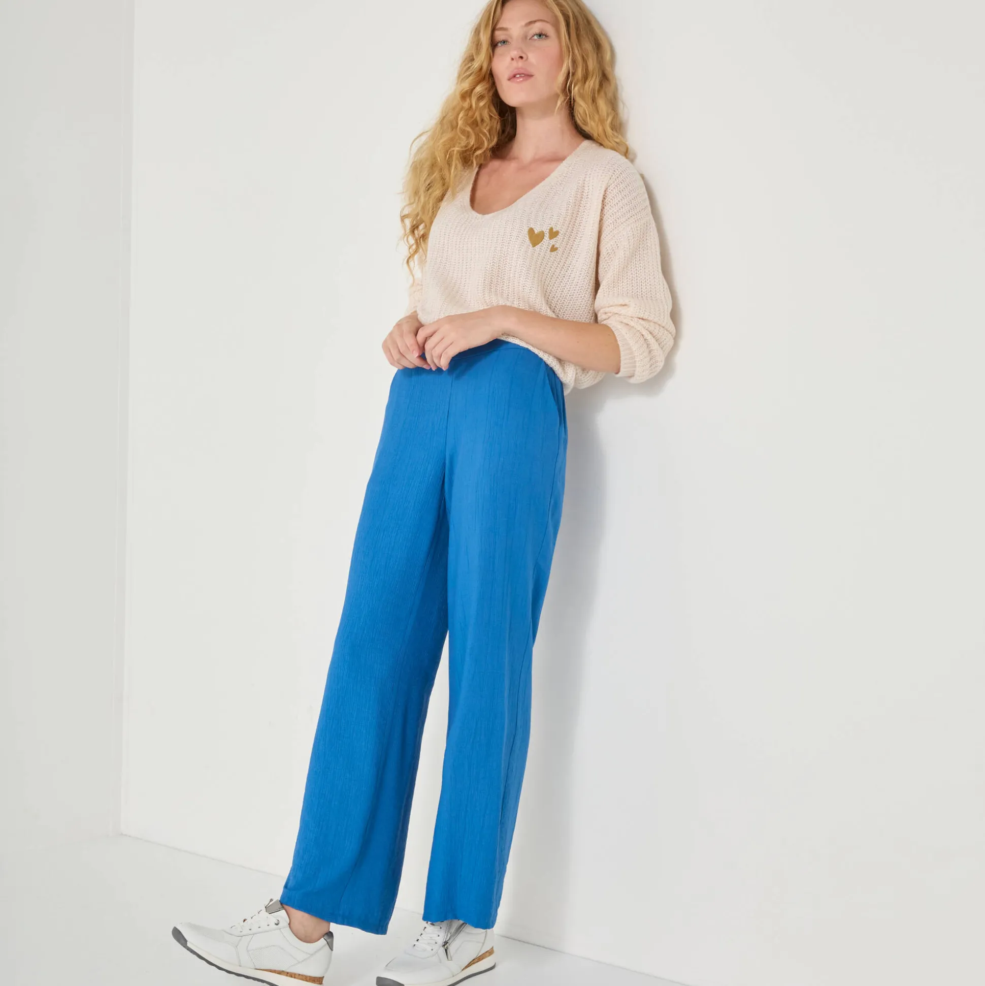 Wijde broek met materiaaleffect