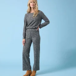 Wijde broek Special voor kleine lengtes met luipaardprint, geribd