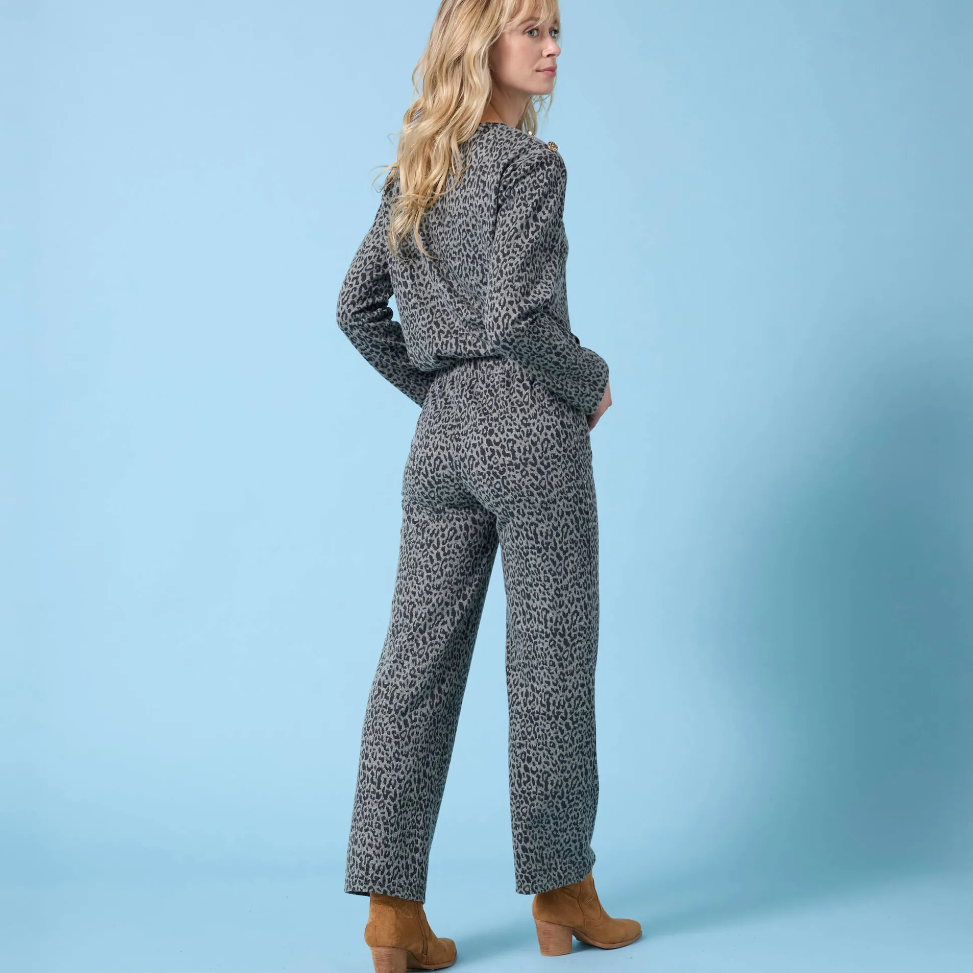 Wijde broek Special voor kleine lengtes met luipaardprint, geribd