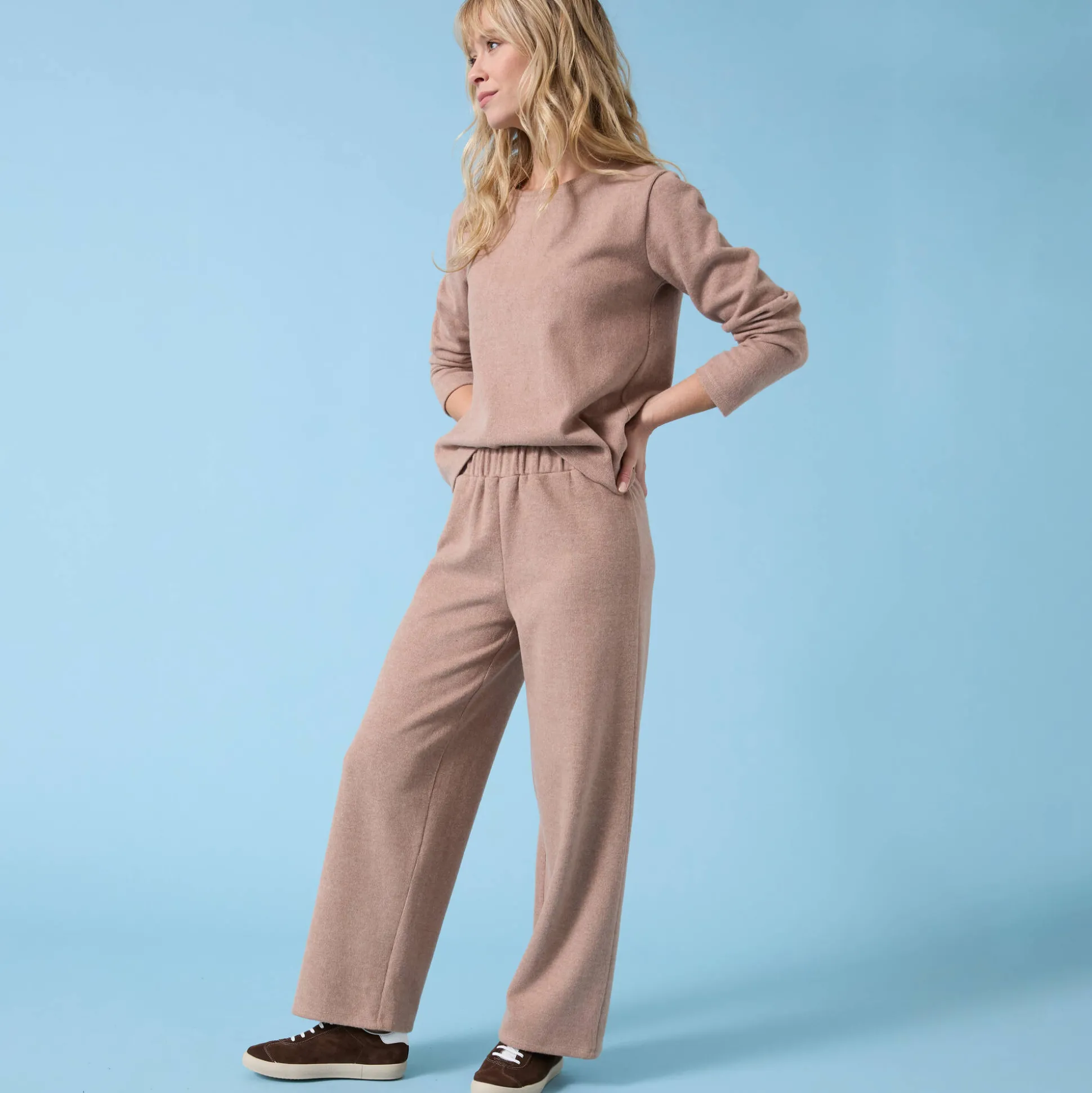 Wijde broek Special voor kleine lengtes effen, geribd