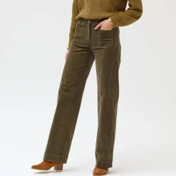 Wijde velours broek met hoge taille, gemiddelde lengte