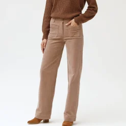 Wijde velours broek met hoge taille, gemiddelde lengte