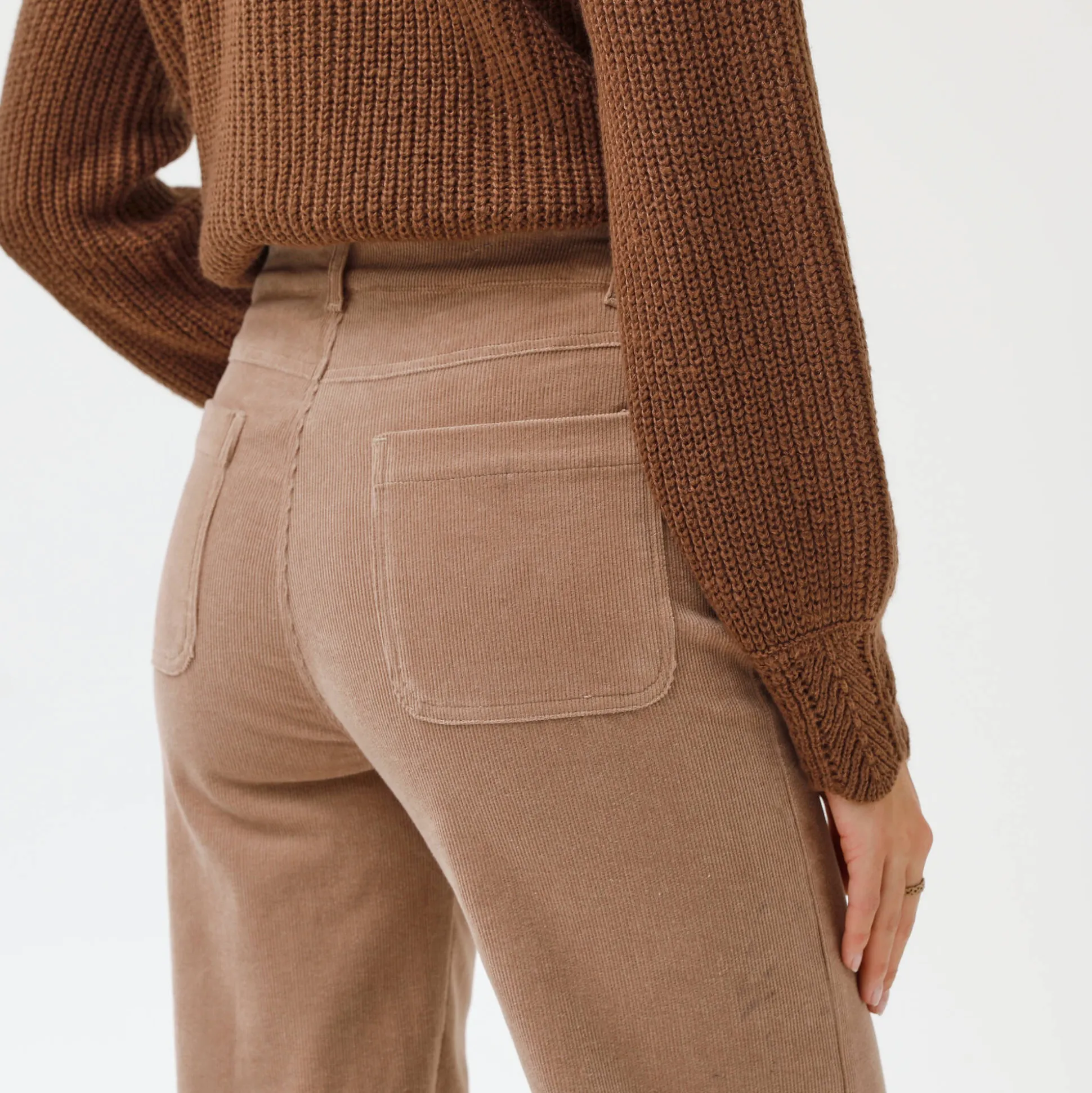 Wijde velours broek met hoge taille, gemiddelde lengte