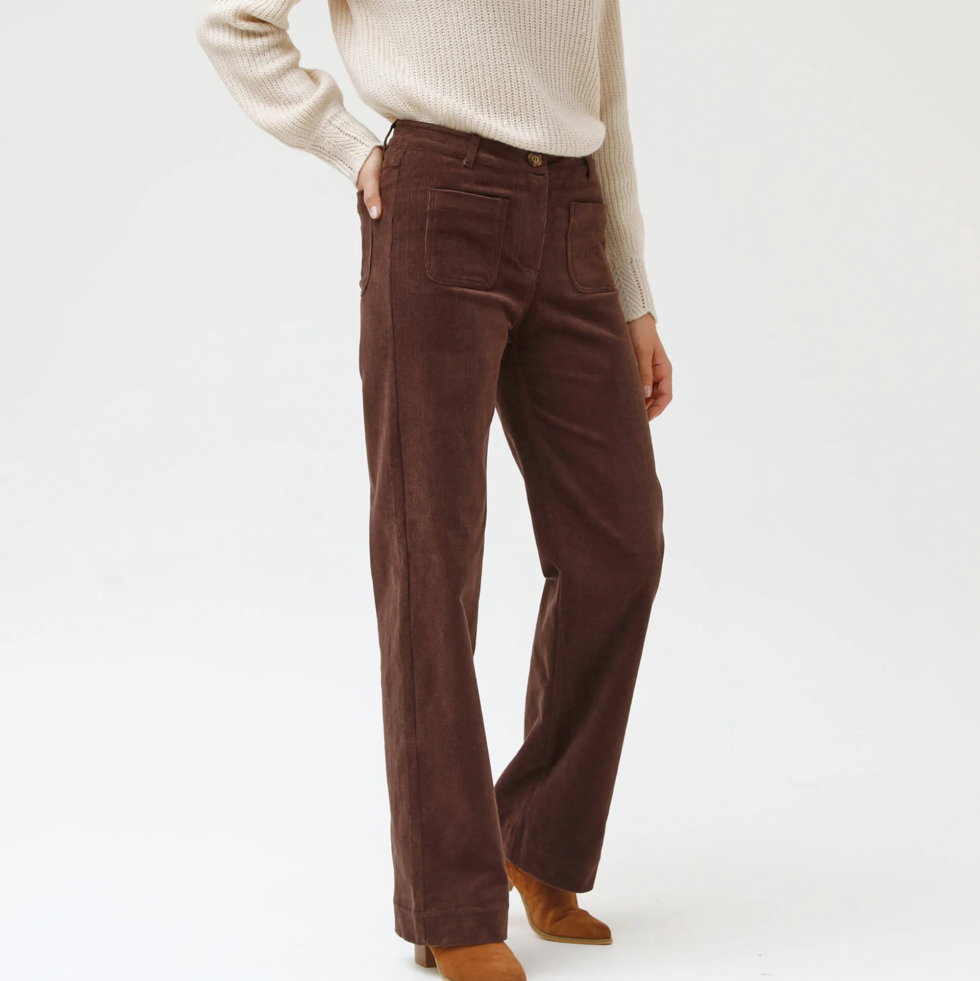 Wijde velours broek met hoge taille, grote lengte