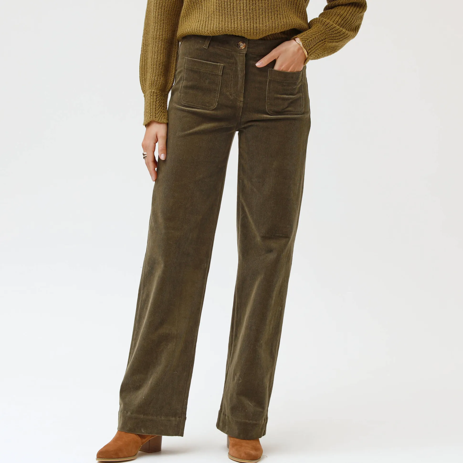 Wijde velours broek met hoge taille, grote lengte