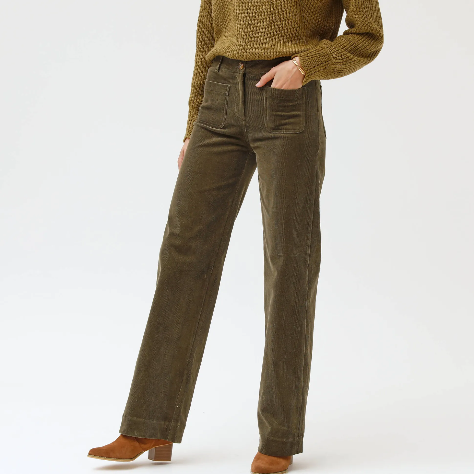 Wijde velours roek met hoge taille, kleine lengte