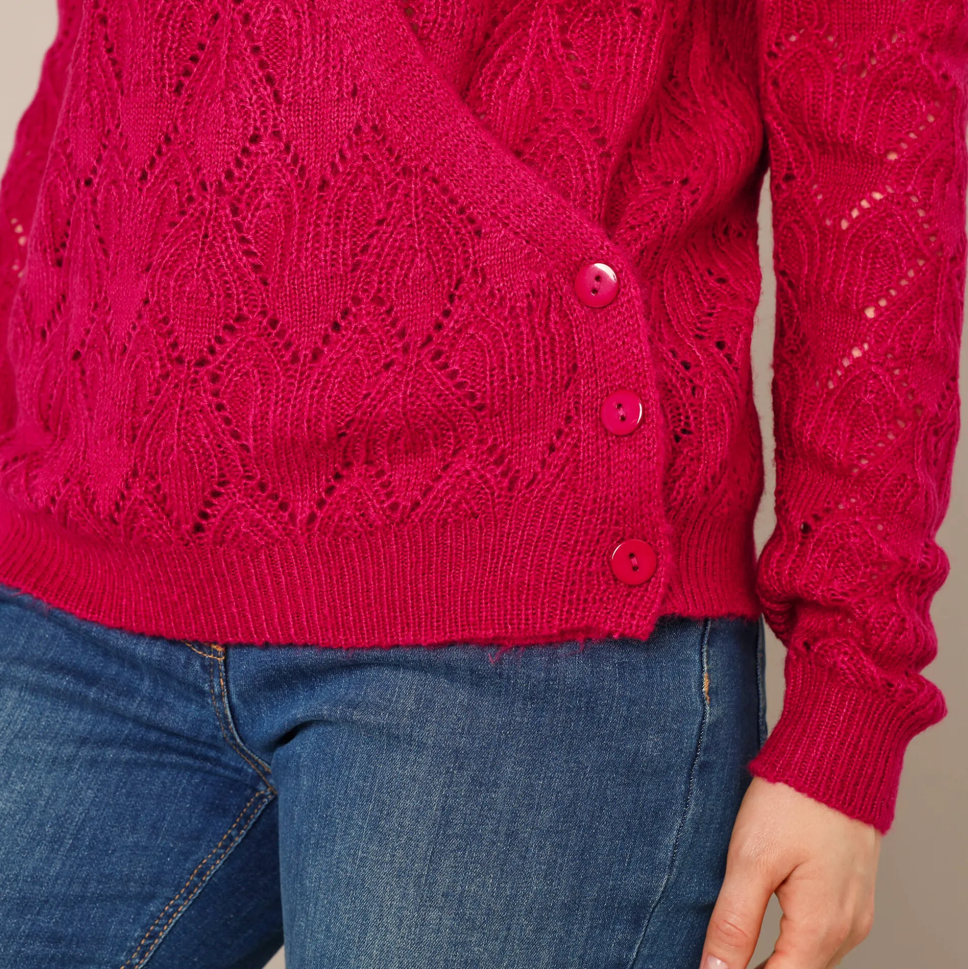 Wrap-overjasje, fantasiebreisel met zachte touch